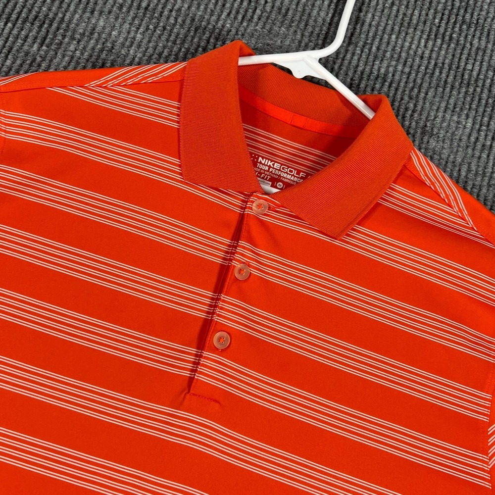 Nike Golf Tour Performance Polo Shirt Mens Medium Orange Striped Short Sleeve